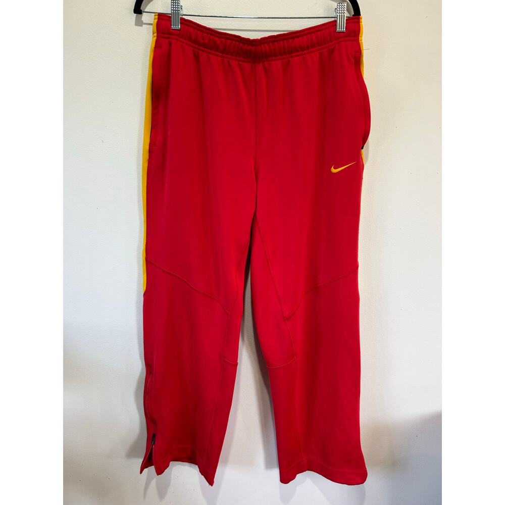 Nike Dryfit soccer jogger pants mens size L red and orange tapered zipper